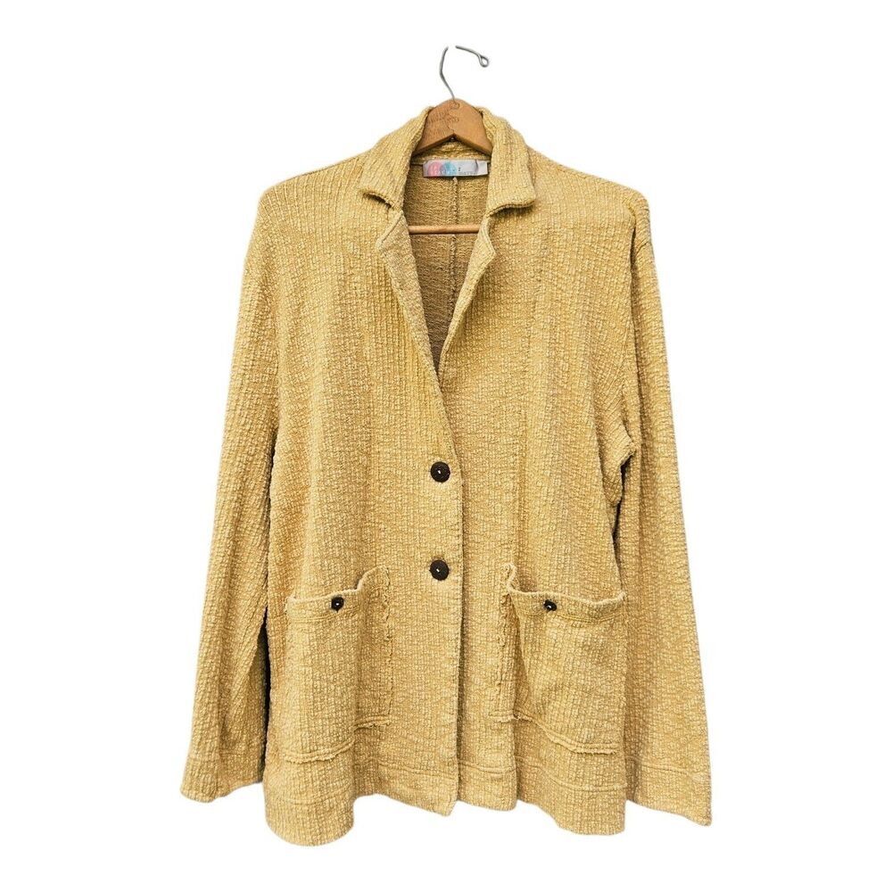 Free People Reign Jacket Sweater Cardigan Blazer Sz Small Mustard Yellow Pockets